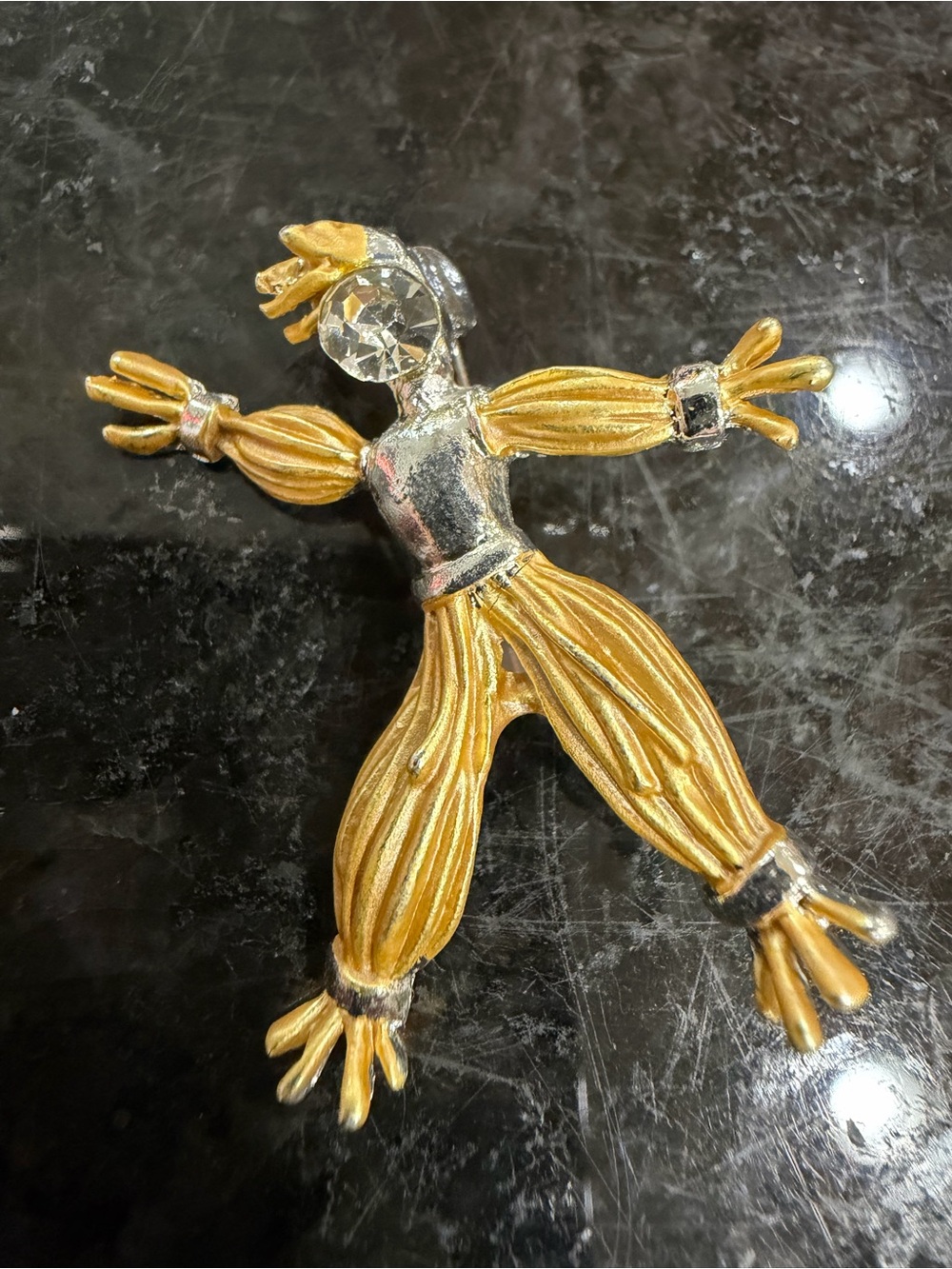 Gold and Silver Harlequin Clown Brooch - Picture 2 of 4